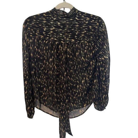 Tuckernuck Eva Metallic Blouse Size XS Sheer Black and Gold Long Sleeve Top - Picture 7 of 12